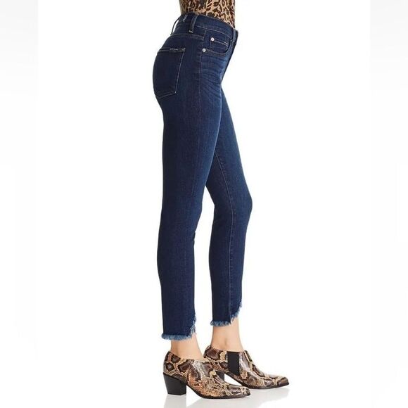 7 For all Mankind  Skinny Blue Jeans Distressed Mid Waist Ankle Size 25 - Picture 4 of 11